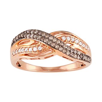 HDI 14k Rose Gold Over Silver 1/3 Carat T.W. Brown & White Diamond Ring