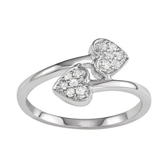 HDI Sterling Silver 1/6 Carat T.W. Diamond Heart Bypass Ring