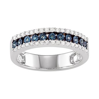 HDI Sterling Silver 1/4 Carat T.W. Blue & White Diamond Ring