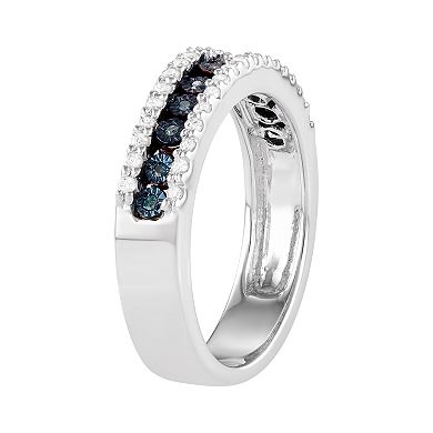Sterling Silver 1/4 Carat T.W. Blue & White Diamond Ring