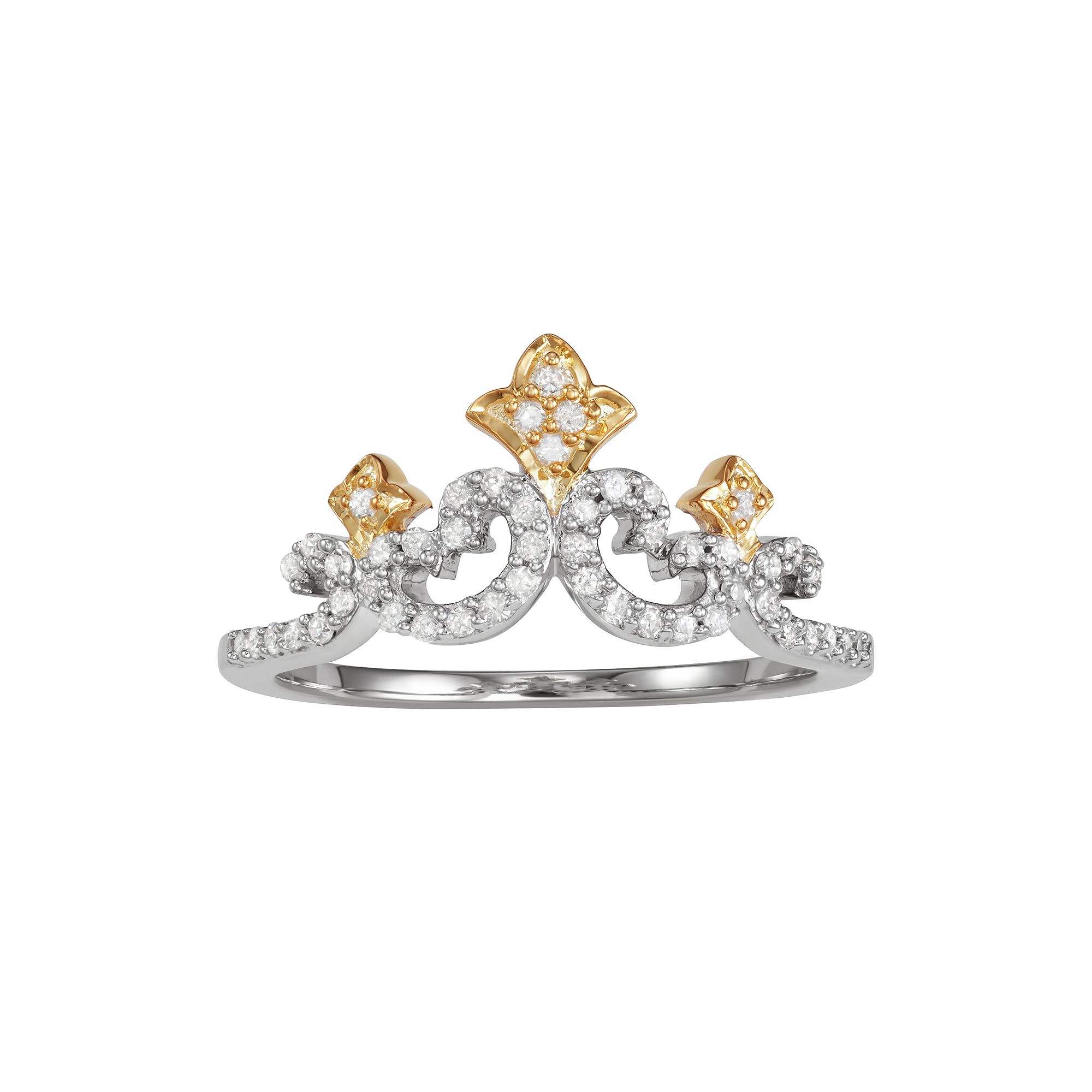Two Tone Sterling Silver 1/4 Carat T.W. Diamond Ring, Womens, Size: 5, Gol