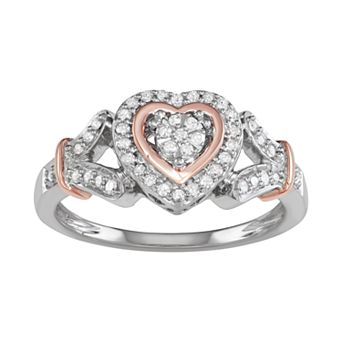 HDI Two Tone Sterling Silver 1/4 Carat T.W. Diamond Heart Ring