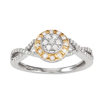 HDI Two Tone Sterling Silver 1/3 Carat T.W. Diamond Halo Ring