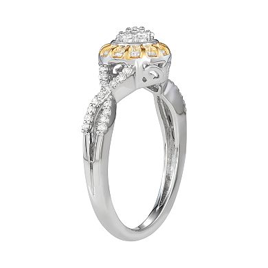 HDI Two Tone Sterling Silver 1/3 Carat T.W. Diamond Halo Ring