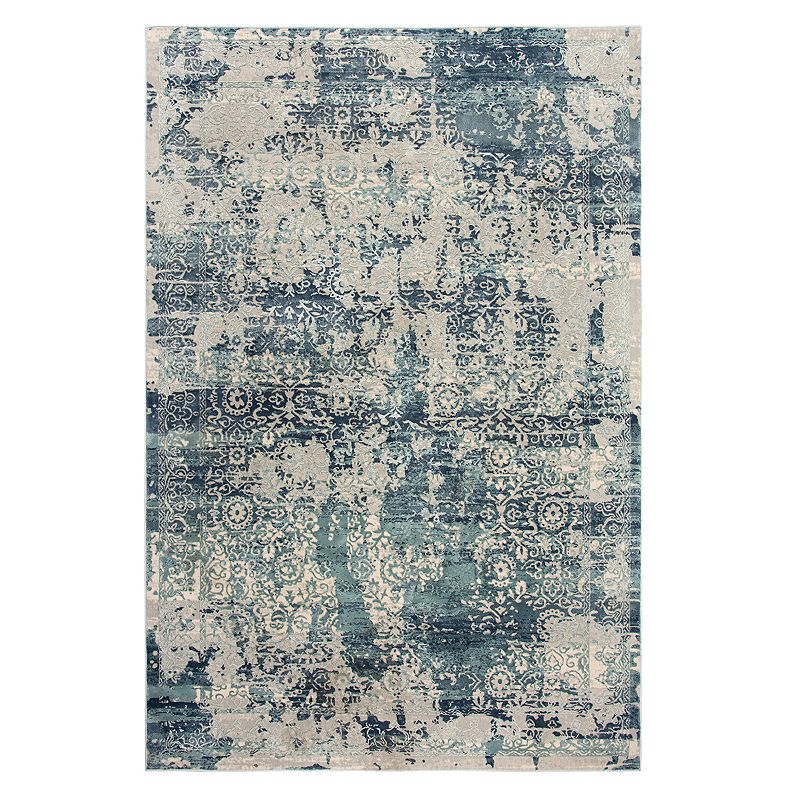 Rizzy Home Chelsea Distressed Floral Print Rug, Blue, 8X10 Ft