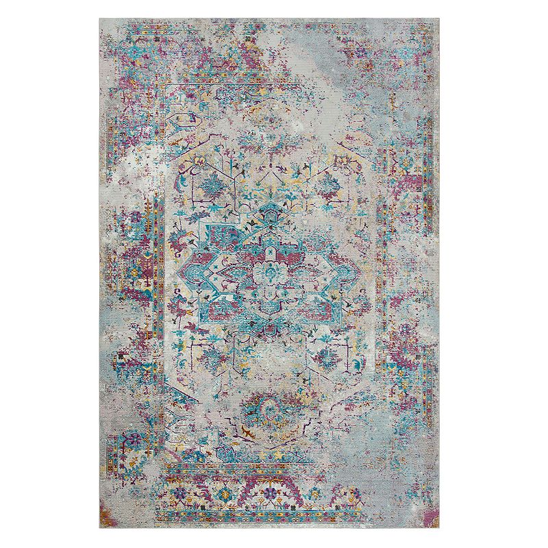 Rizzy Home Victoria Medallion Distressed Rug, Blue, 4X5.5 Ft