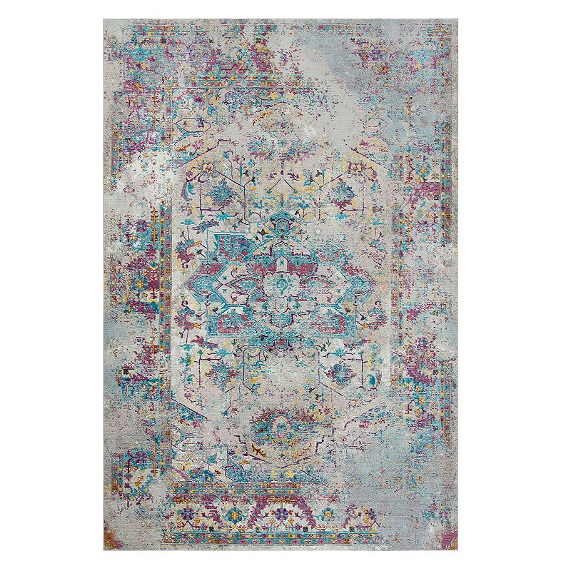 Rizzy Home Victoria Medallion Distressed Rug, Blue, 9X12 Ft