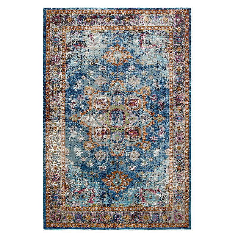 Rizzy Home Princeton Distressed Medallion Rug, Blue, 7.5X9.5 Ft