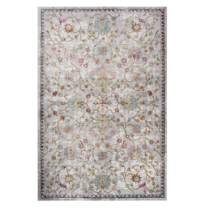 Rizzy Home Princeton Distressed Floral Rug, Beig/Green, 4X5.5 Ft