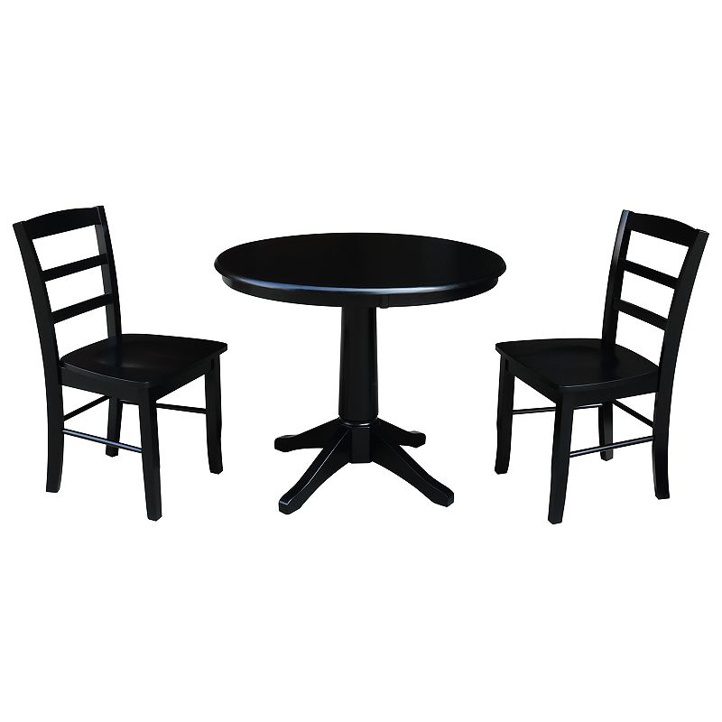 International Concepts Pedestal Table & Madrid Chair 3-piece Set, Black