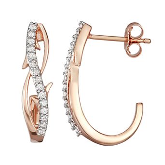 HDI 10k Rose Gold 1/4 Carat T.W. Diamond J Hoop Earrings