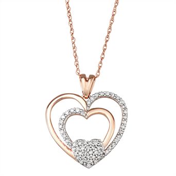 HDI 10k Rose Gold 1/4 Carat T.W. Diamond Triple Heart Pendant