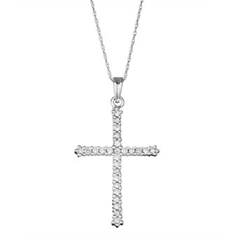HDI 10k White Gold 1/2 Carat T.W. Diamond Cross Pendant