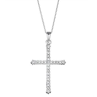 HDI 10k White Gold 1/2 Carat T.W. Diamond Cross Pendant