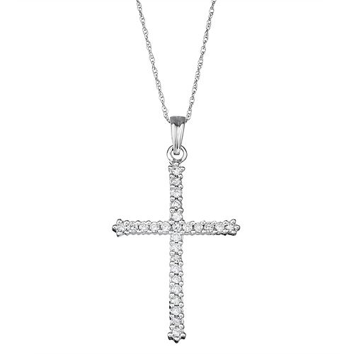 10k White Gold 1/2 Carat T.W. Diamond Cross Pendant