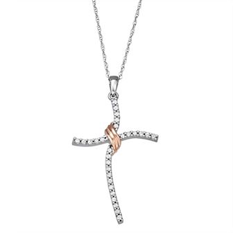 HDI 10k Two Tone Gold 1/5 Carat T.W. Diamond Cross Pendant