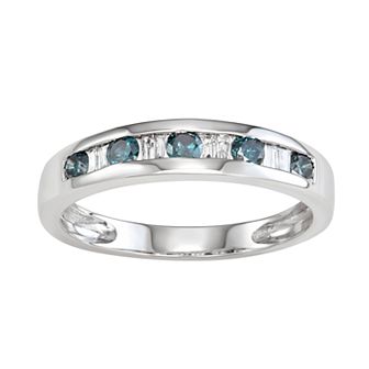 HDI 10k White Gold 3/8 Carat T.W. White & Blue Diamond Ring