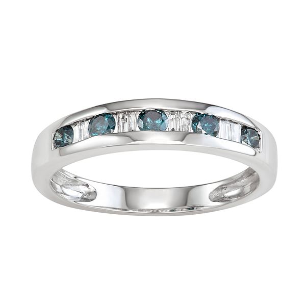 10k White Gold 3/8 Carat T.W. White & Blue Diamond Ring