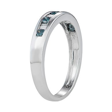 10k White Gold 3/8 Carat T.W. White & Blue Diamond Ring