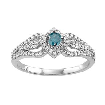 HDI 14k White Gold 1/2 Carat T.W. Blue & White Diamond Engagement Ring