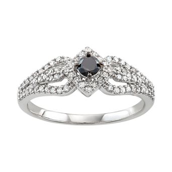 HDI 14k White Gold 1/2 Carat T.W. Black & White Diamond Engagement Ring