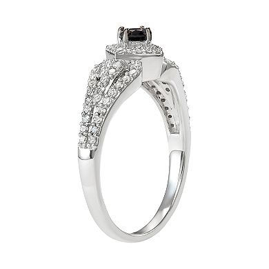 14k White Gold 1/2 Carat T.W. Black & White Diamond Engagement Ring