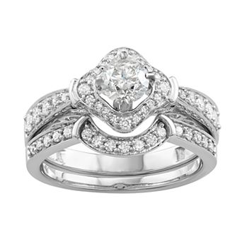 HDI 14k White Gold 1 Carat T.W. Diamond Engagement Ring Set