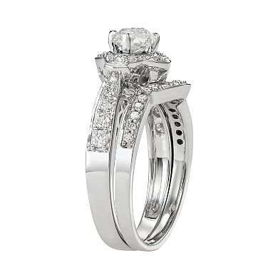 HDI 14k White Gold 1 Carat T.W. Diamond Engagement Ring Set