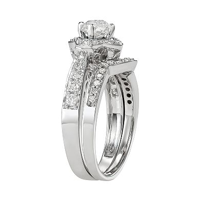 14k White Gold 1 Carat T.W. Diamond Engagement Ring Set