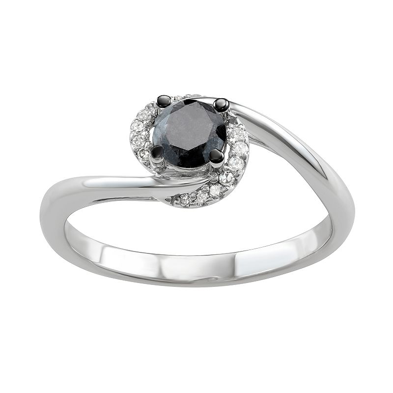 HDI 14k White Gold 1/2 Carat T.W. Black & White Diamond Ring, Women's, Size: 6, 14k Whgold
