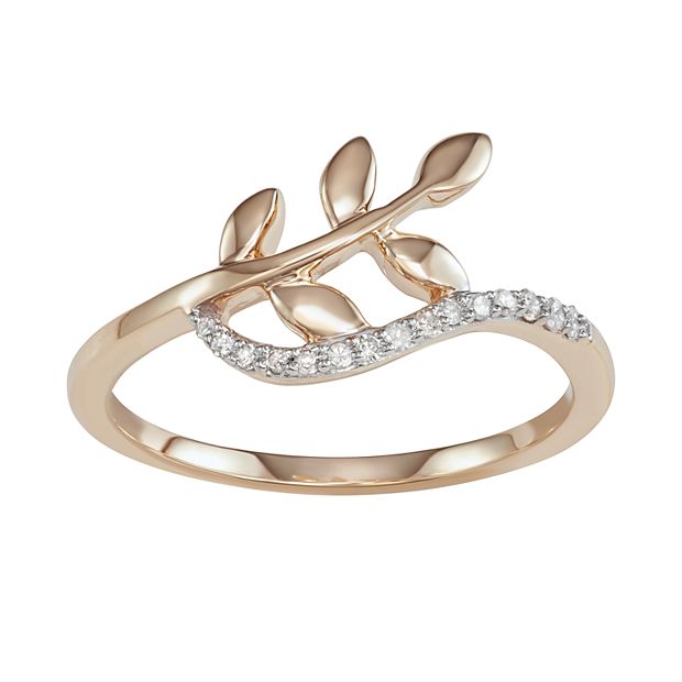 10K outlet Diamond Leaves Ring