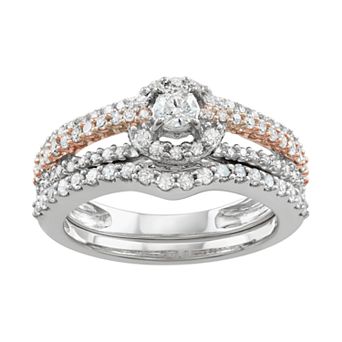 HDI 10k Two Tone Gold 1 Carat T.W. Diamond Engagement Ring Set