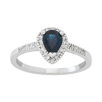 The Regal Collection 14k White Gold 1/4 Carat T.W. Diamond & Teardrop Sapphire Ring