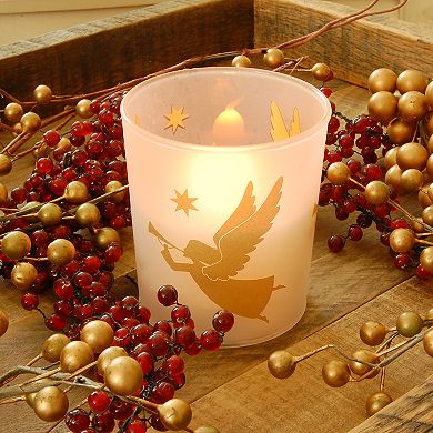 LumaBase Battery Operated Wax Candle Filled in Glass Holders- Gold Angels 2ct