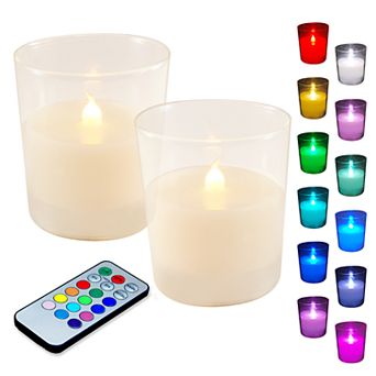LumaBase Color Changing LED 3.75" x 3" Unscented Wax Pillar Candle 3 pc Set