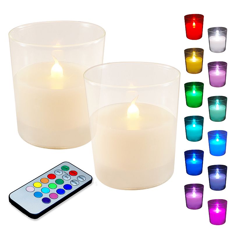 Color Changing LED 3.75 x 3 Unscented Wax Pillar Candle 3-piece Set, M