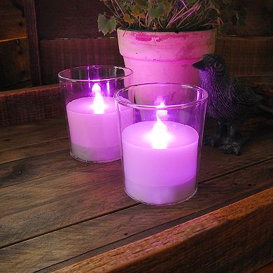 LumaBase Color Changing LED 3.75" x 3" Unscented Wax Pillar Candle 3-piece Set