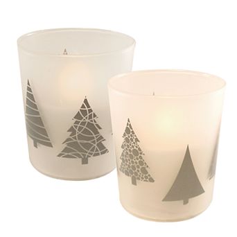 Tree LED 3.75" x 3" Unscented Wax Pillar Candle 2 pc Set