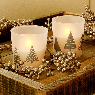 Tree LED 3.75" x 3" Unscented Wax Pillar Candle 2-piece Set