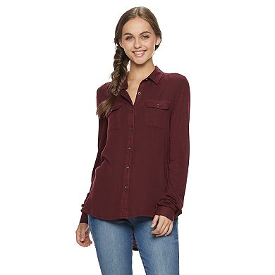Juniors' SO® Knit-to-Woven Button Down Shirt