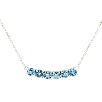 Jewelmak 14k Gold Swiss Blue Topaz Bar Necklace