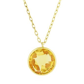 Jewelmak 14k Gold Citrine Faceted Round Pendant Necklace