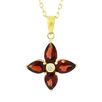 Jewelmak 14k Gold Rhodolite & Diamond Accent Flower Pendant Necklace