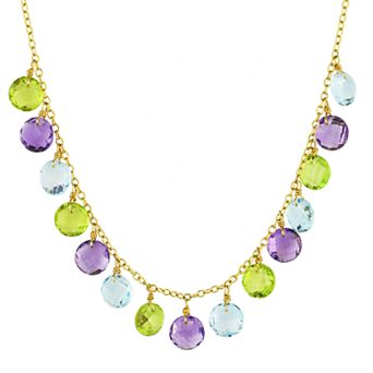 Jewelmak 14k Gold Multi Gemstone Coin Drop Necklace