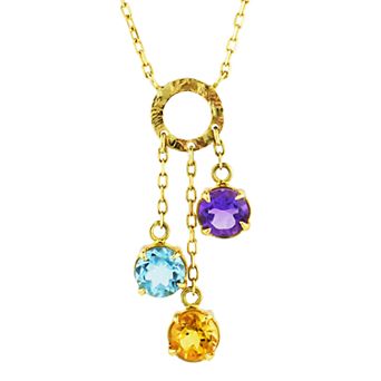 Jewelmak 14k Gold Gemstone Trio Necklace