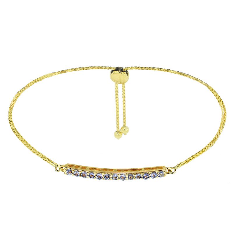 14k Gold Tanzanite Curved Bar Lariat Bracelet, Womens, Size: 9, Blue