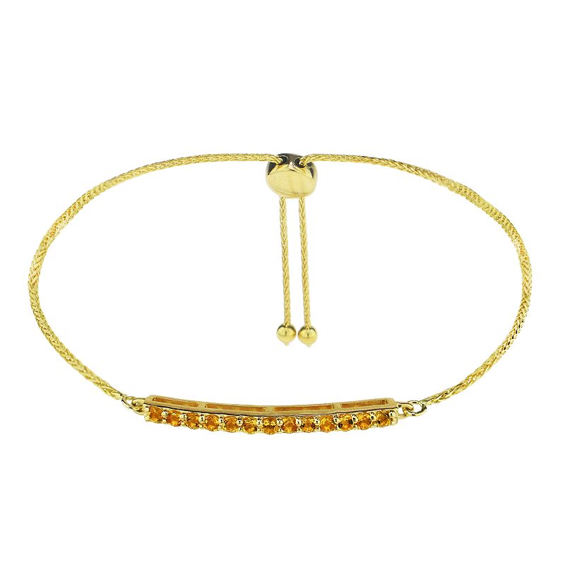 14k Gold Citrine Curved Bar Lariat Bracelet, Womens, Yellow