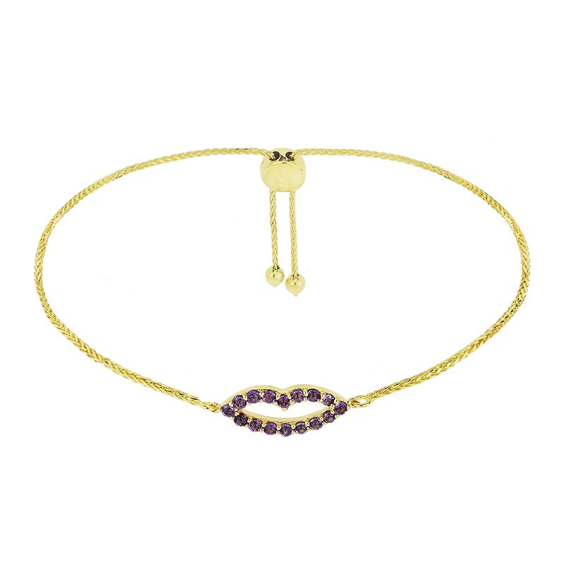 14k Gold Amethyst Lips Lariat Bracelet, Womens, Size: 8.5, Purple