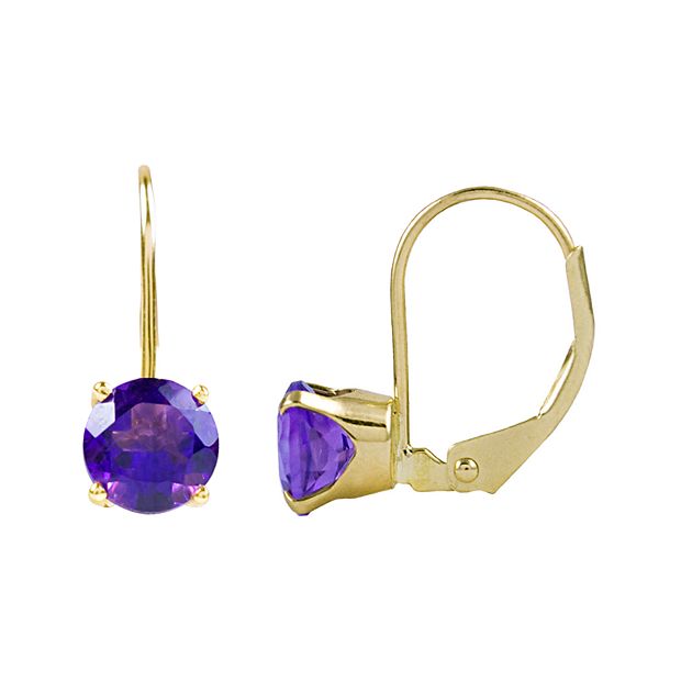 Jewelmak 14k Gold Leverback Purple Amethyst Earrings