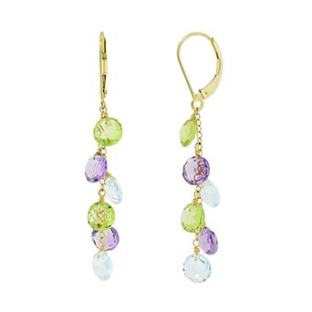 Jewelmak 14k Gold Multi Round Gemstone Earrings